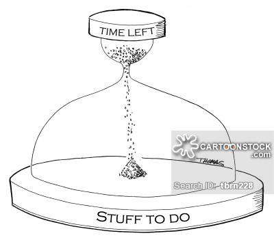 Hourglass small at top (time left), big at bottom (stuff to do).